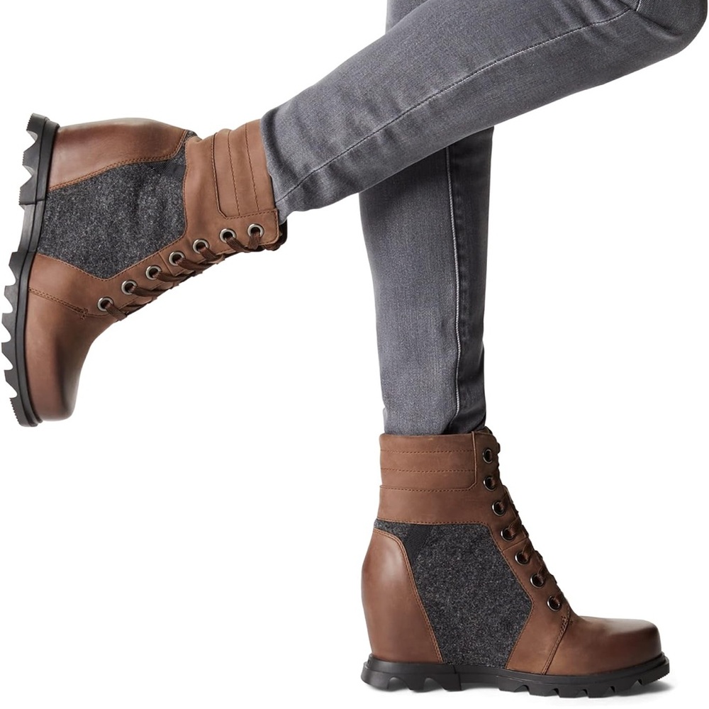 Sorel Brown and Gray Wedge Lace-Up Booties